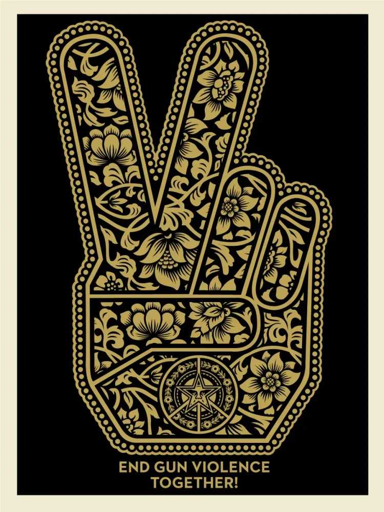 Shepard Fairey (Obey), ‘Peace Fingers (End Gun Violence Together)’, 2019, Print, Screenprint in colours on speckled paper, Self-released, Numbered, Dated
