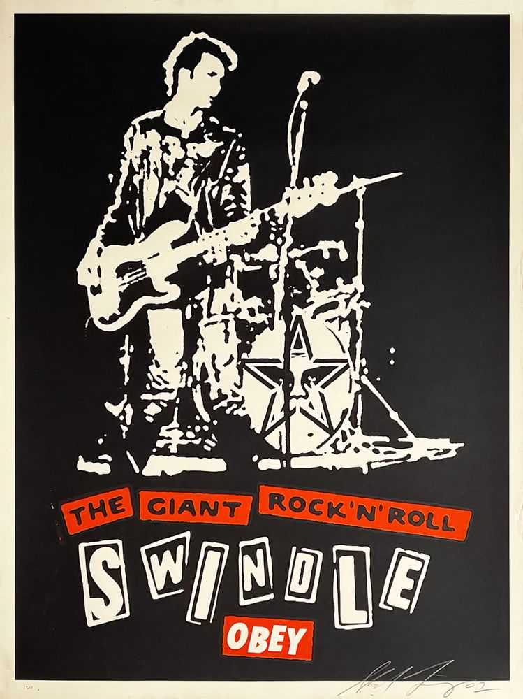 Shepard Fairey (Obey), ‘Sid Swindle / Giant Rock 'N' Roll Swindle’, 2002, Print, Screen print on cream, speckletone fine art paper, null, Numbered, Dated
