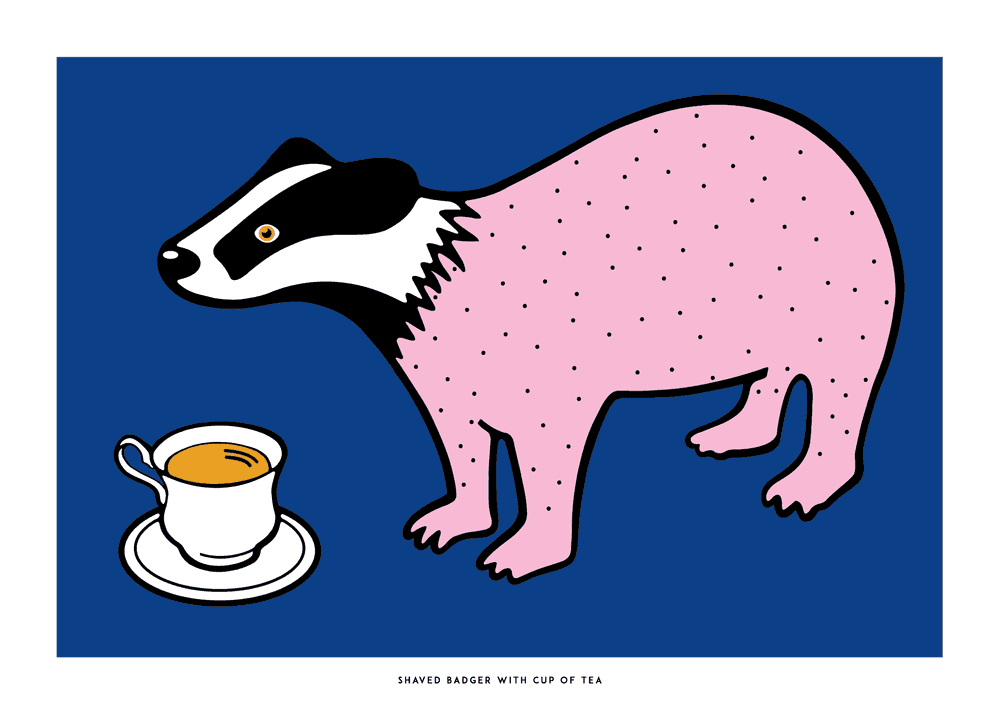 Simon Stephenson, ‘Shaved Badger with Cup of Tea (Ultra Blue)’, 2017, Print, 4 Colour Screenprint on Somerset Satin 300gsm Paper, null,