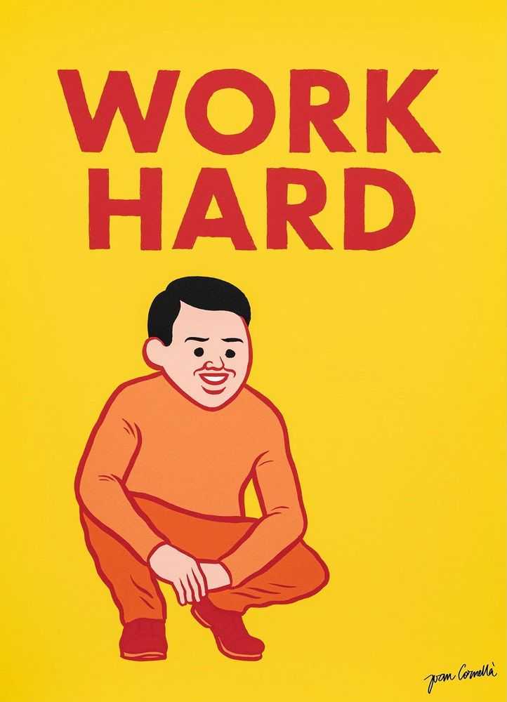 Joan Cornella, ‘Work Hard and Then Die’, 2025, Print, Archival pigment print with phosphorescent glow-in-the-dark silkscreen detail and matte varnish seal on Somerset Tub Sized Radiant White 410gsm paper., null, Numbered