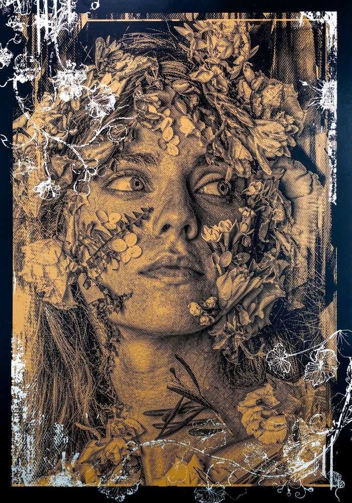 Snik, ‘Overcome - Gold Leaf’, 2025, Print, hand-cut stencil work metallic screen print, Goldmark Atelier,