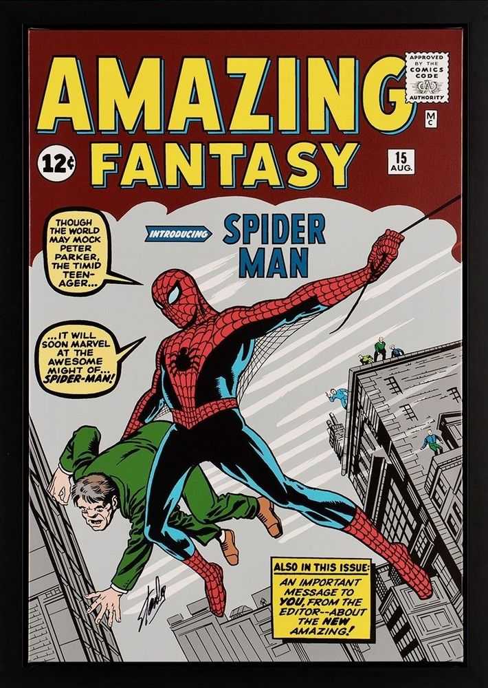 Stan Lee (Marvel), ‘Amazing Fantasy #15 - Introducing Spider-Man (Boxed Canvas)’, 2022, Print, Fine Art Print, Castle Fine Art, Numbered, Framed