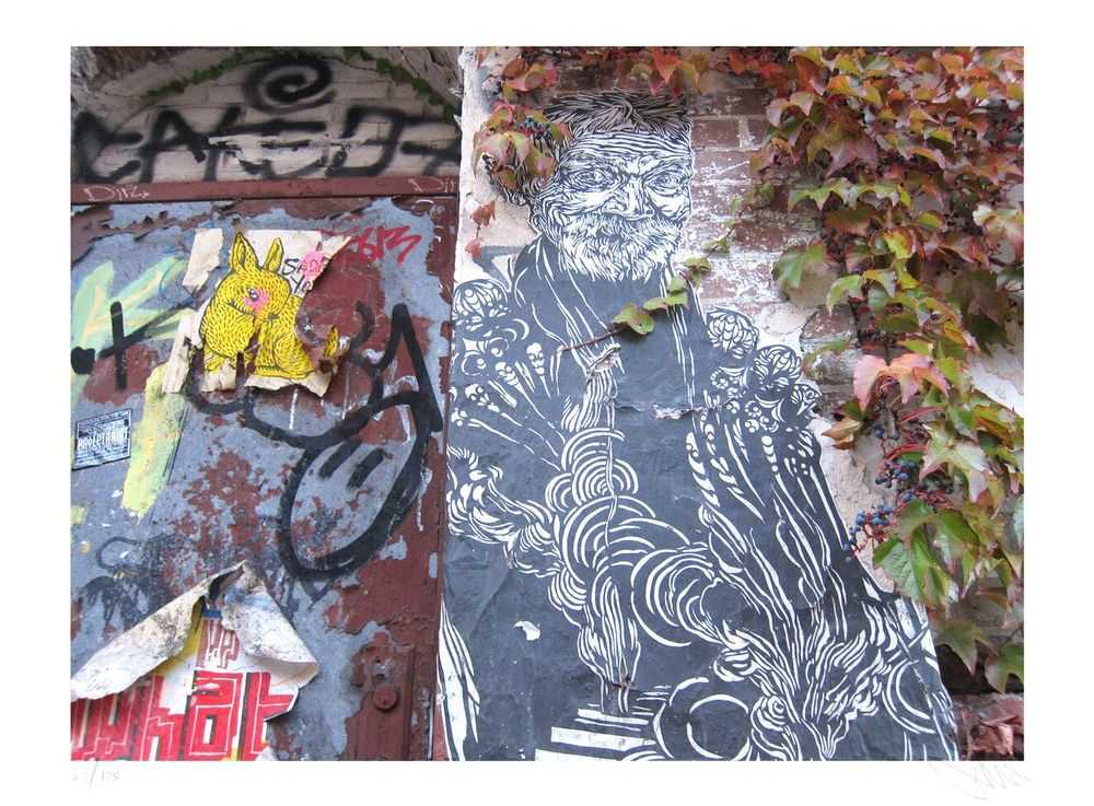 Swoon, ‘"The Old Man and Varaniassi, with Autumn Vines" Brooklyn, 2013’, 09-07-2019, Print, Inkjet print on heavyweight rag, Self-released, Numbered