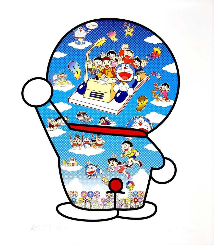 Takashi Murakami, ‘Doraemon, Let’s go Beyond the Dimension with Fujiko F. Fujio on a Time Machine!’, 25-12-2020, Print, Offset print with silver and high gloss varnish, Kaikai Kiki Co., Ltd., Numbered