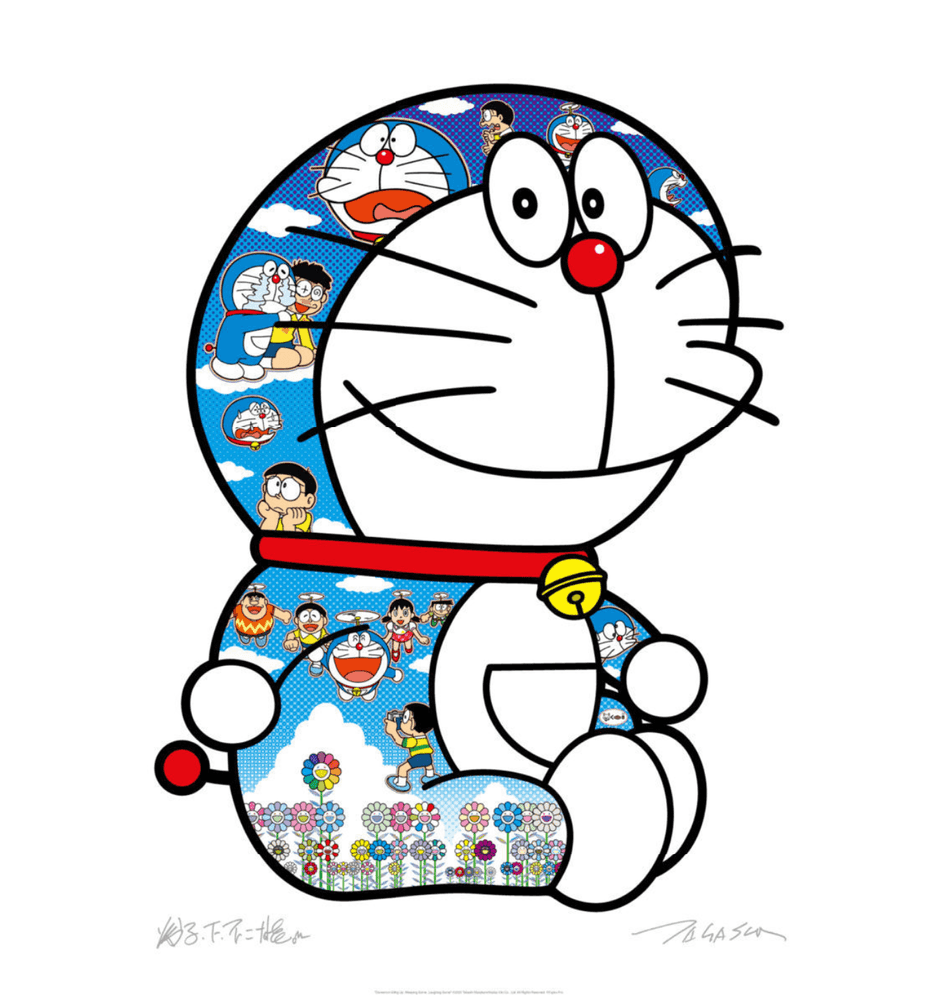 Takashi Murakami, ‘Doraemon Sitting Up: Weeping Some, Laughing Some’, 20-02-2021, Print, Offset print with silver and high gloss varnishing, Kaikai Kiki Co., Ltd., Numbered