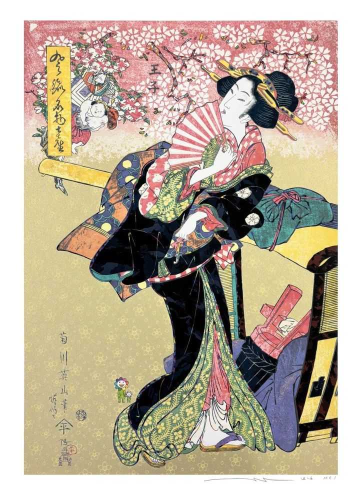 Takashi Murakami, ‘Kikukawa Eizan’s “Elegant Famous Local Specialties, Ōji” - SUPERFLAT’, 2026, Print, Archival pigment print and silkscreen on paper with glitter, Kaikai Kiki,