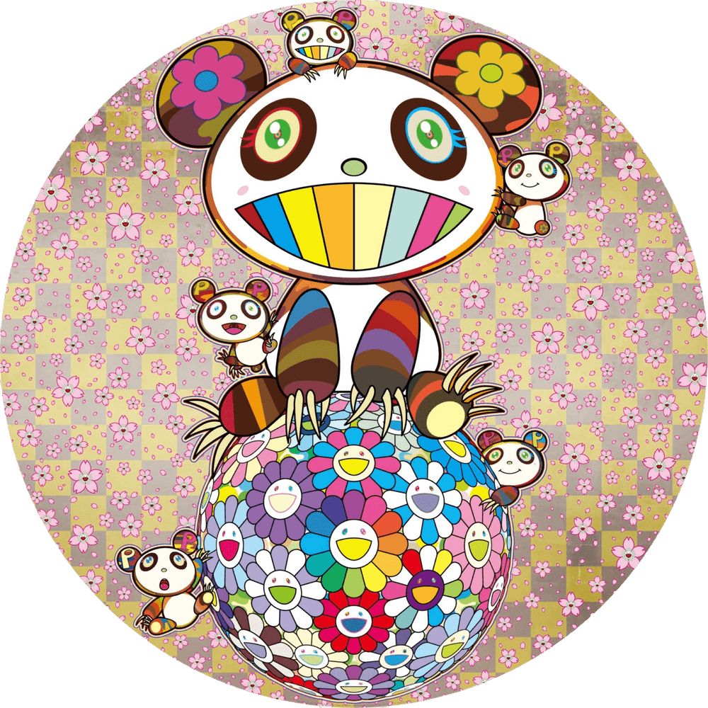 Takashi Murakami, ‘Parent and Child Pandas in a Cherry Blossom Blizzard’, 2026, Print, Offset printing (4 colors) + foil printing + coater varnish, Tonari no Zingaro, Numbered