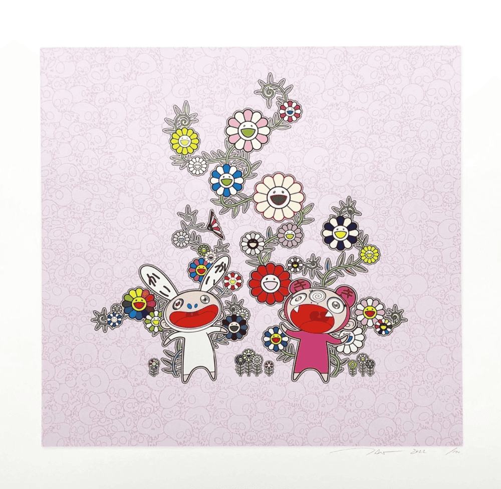 Takashi Murakami, ‘Snow, Moon, and Flower: Flowers with Kaikai and Kiki’, 2021, Print, Archival Pigment Print + Silkscreen, Kaikai Kiki Co., Ltd., Numbered