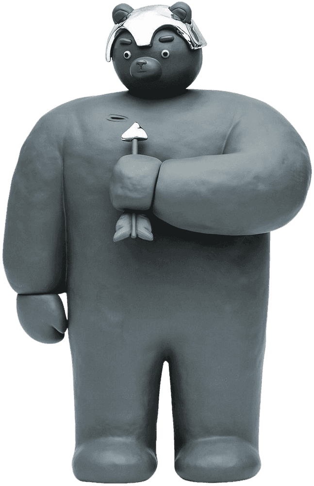 Tvorogov Brothers (Aleksey and Anton Tvorogov), ‘A Bear With An Arrow’, 2022, Sculpture, Polystone (body/head) & polished metal (helmet and arrow head), Flexx Lex, Numbered
