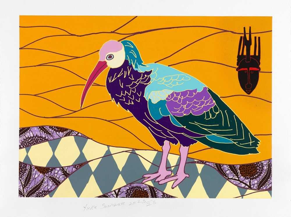 Yinka Shonibare, ‘African Bird Magic II’, 2023, Print, Relief print with woodblock and fabric collage on Tub sized Somerset Satin Radiant White 410gsm paper, null, Numbered, Dated