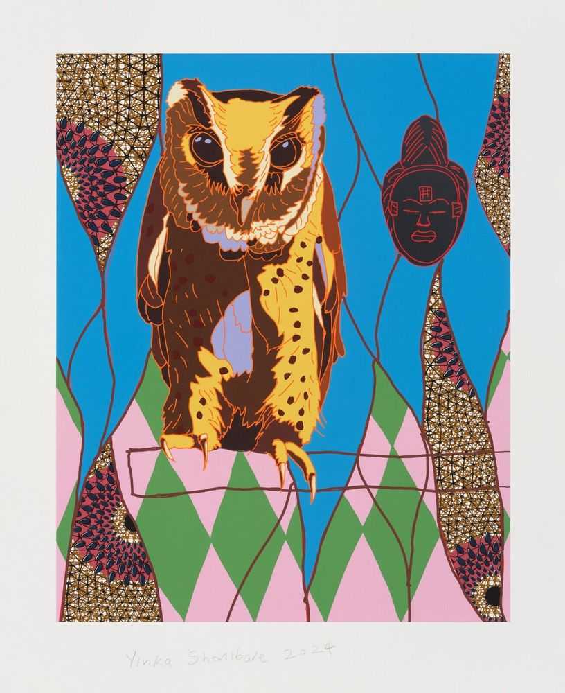 Yinka Shonibare, ‘African Bird Magic (Sokoke Scops-Owl and Okuyi Mask)’, 2024, Print, Screenprint, null, Numbered, Dated
