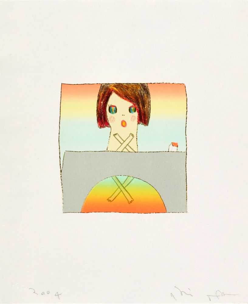Yoshitomo Nara, ‘Untitled (Over the Rainbow - Collector's Edition)’, 2004, Print, Lithograph with unique hand-colouring in pencil crayon, KIDO Press, Numbered, Dated, Handfinished