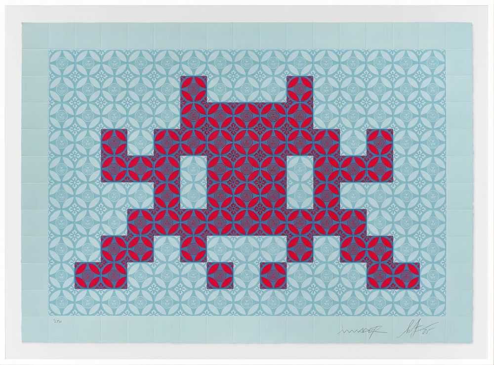 Shepard Fairey (Obey), ‘TT1-2 - Positive Space/Negative Space (Red/Blue)’, 2025, Print, Silkscreen print with embossing on cotton rag paper, null, Numbered, Framed