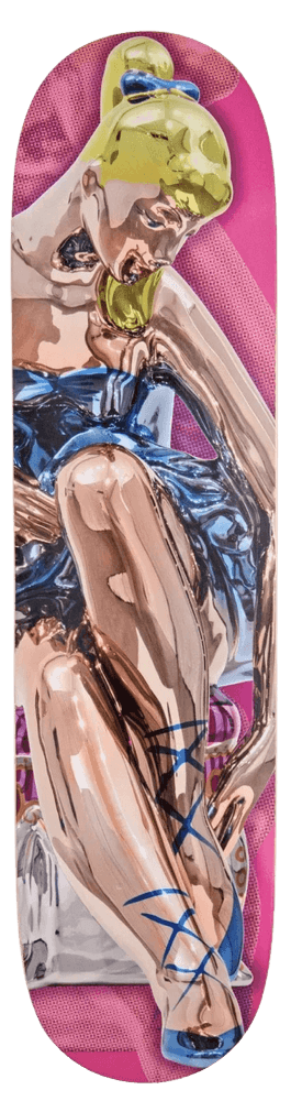 Jeff Koons, ‘Seated Ballerina Skateboard’, 2025, Sculpture, High-end digital print on Canadian maple, silver foil pattern. comes with Sk8ology Invisible Floating Skateboard Deck Snap Display, null,