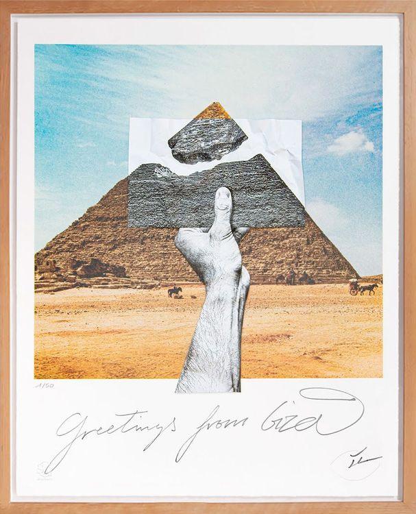 Trompe l'oeil, Greetings From Giza, Pasting on Lithograph, Giza, Egypt, 2022