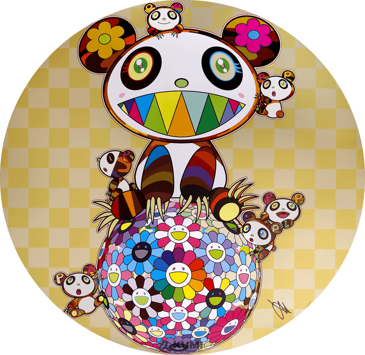 Panda with Panda Cubs on Flower Ball (Gold)