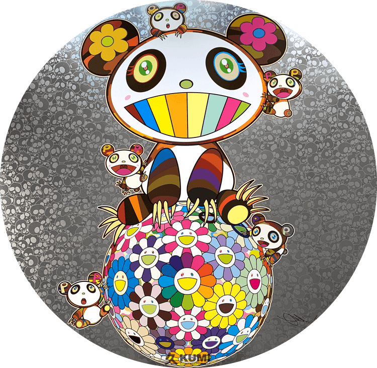 Panda with Panda Cubs on Flower Ball (Silver)